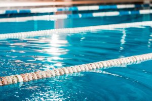 Close up view of lanes of a competition swimming pool