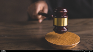 Close-up of the judge's gavel.